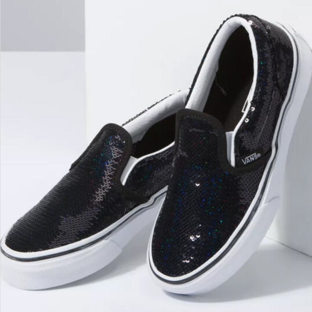Vans Classic Slip-On Shoes Sequins Black Women's